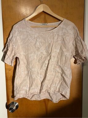100% Linen Valentina Naldi Cream Floral Embroidered Top